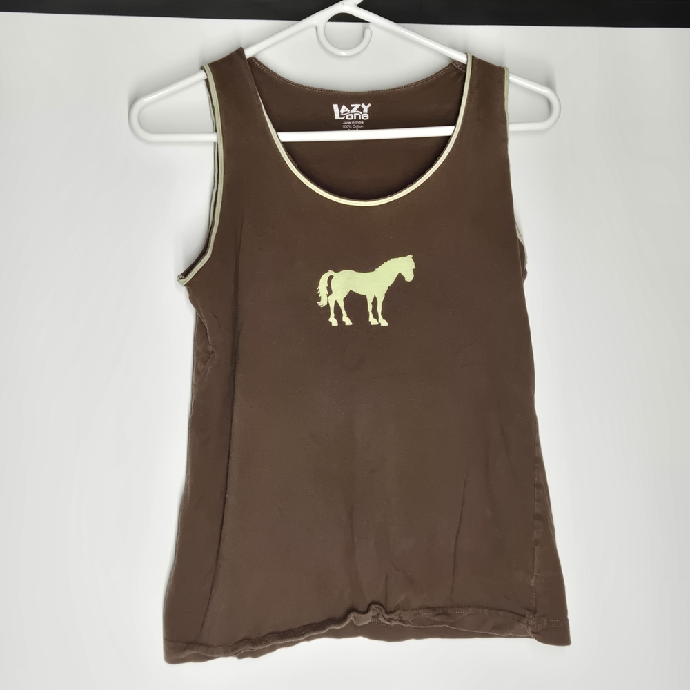 Lazy One Brown Tank Top with Horse Print